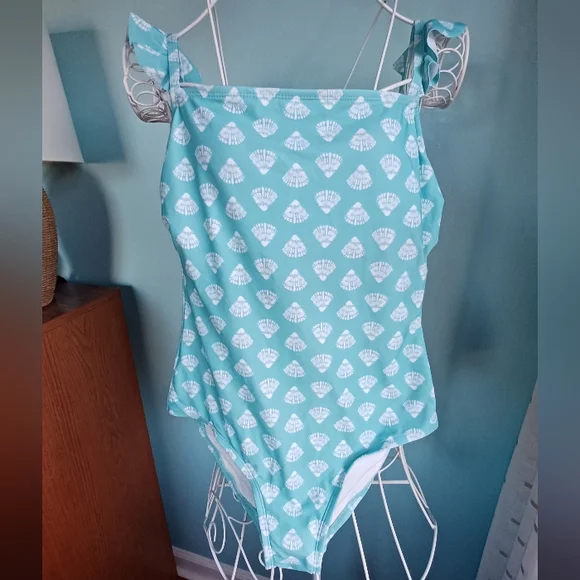 NWT Kona Sol by Target Aqua & White Shell Print 1 Piece Swimsuit - Women's Sz M - Picture 6 of 8